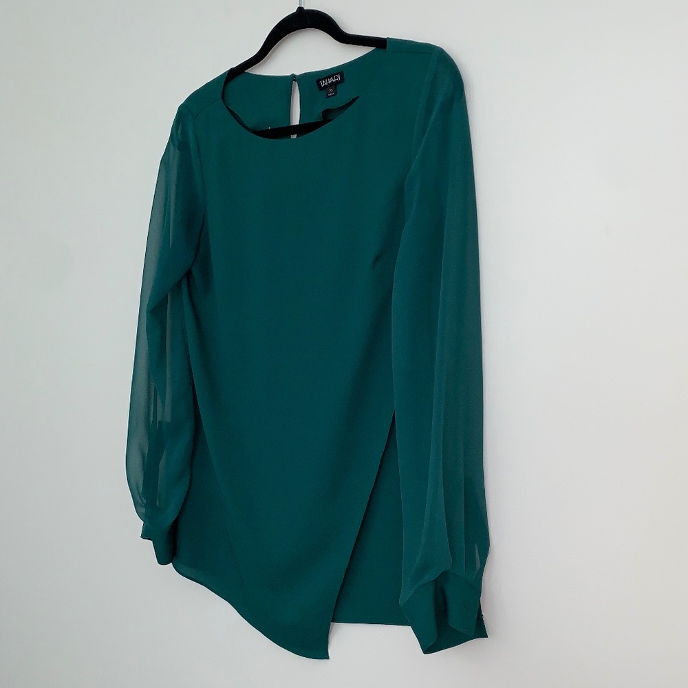 Tahari XS Green Long Sleeve (Sheer) Blouse Top